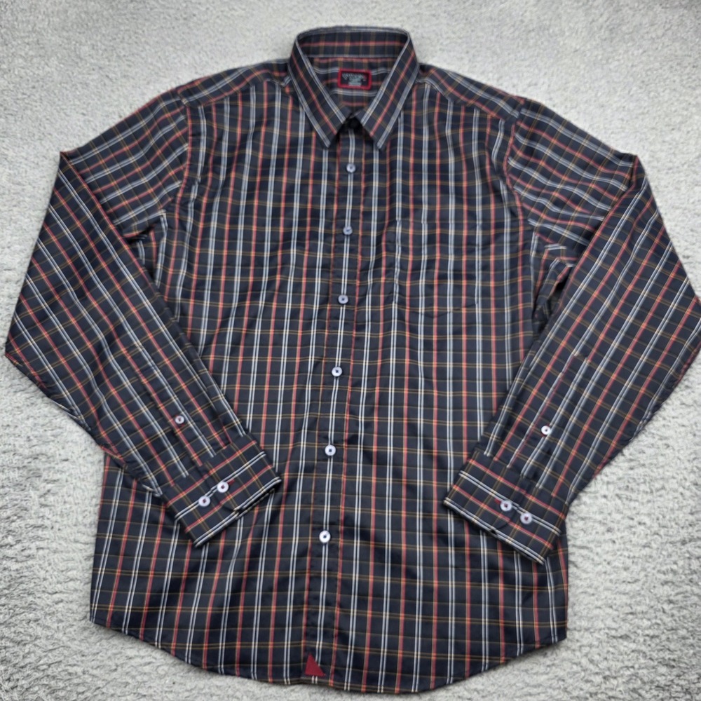 UNTUCKit Button Down Shirt Mens XL Navy Blue Valencay Plaid Slim Fit Long Sleeve - Picture 2 of 14
